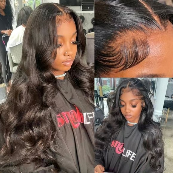 180% Natural Black 13×4 Lace Front Brazilian Remy Human Hair Body Wave Wig - Picture 6 of 8